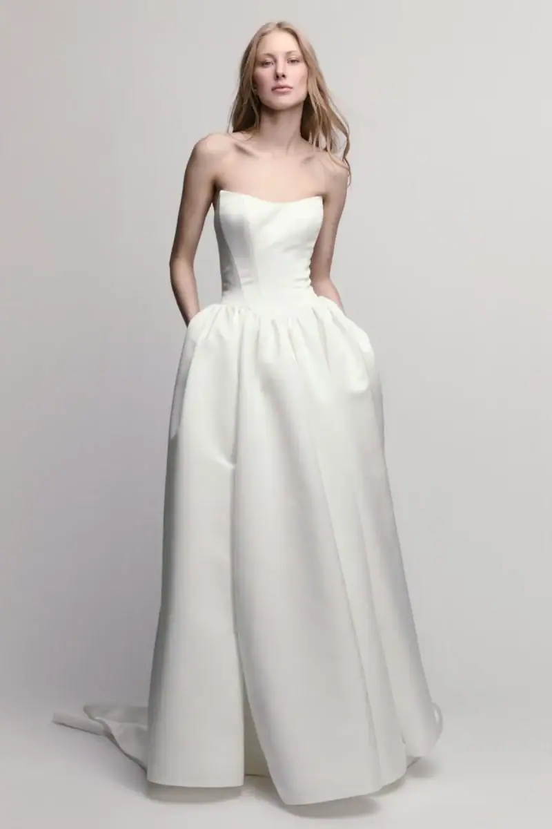 willowby by watters silky ball gown with basque waist and scoop neckline