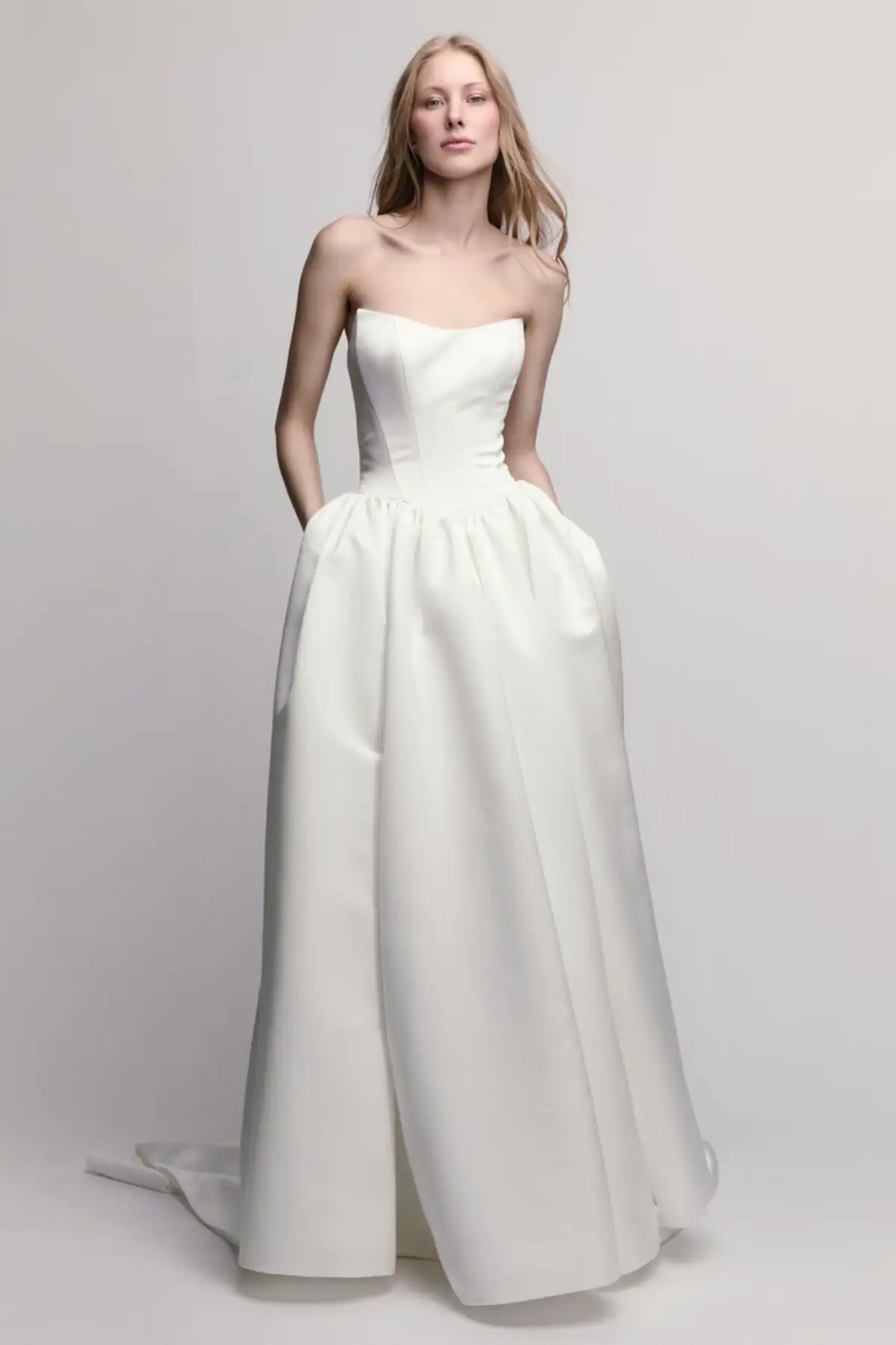 willowby by watters silky ball gown with basque waist and scoop neckline