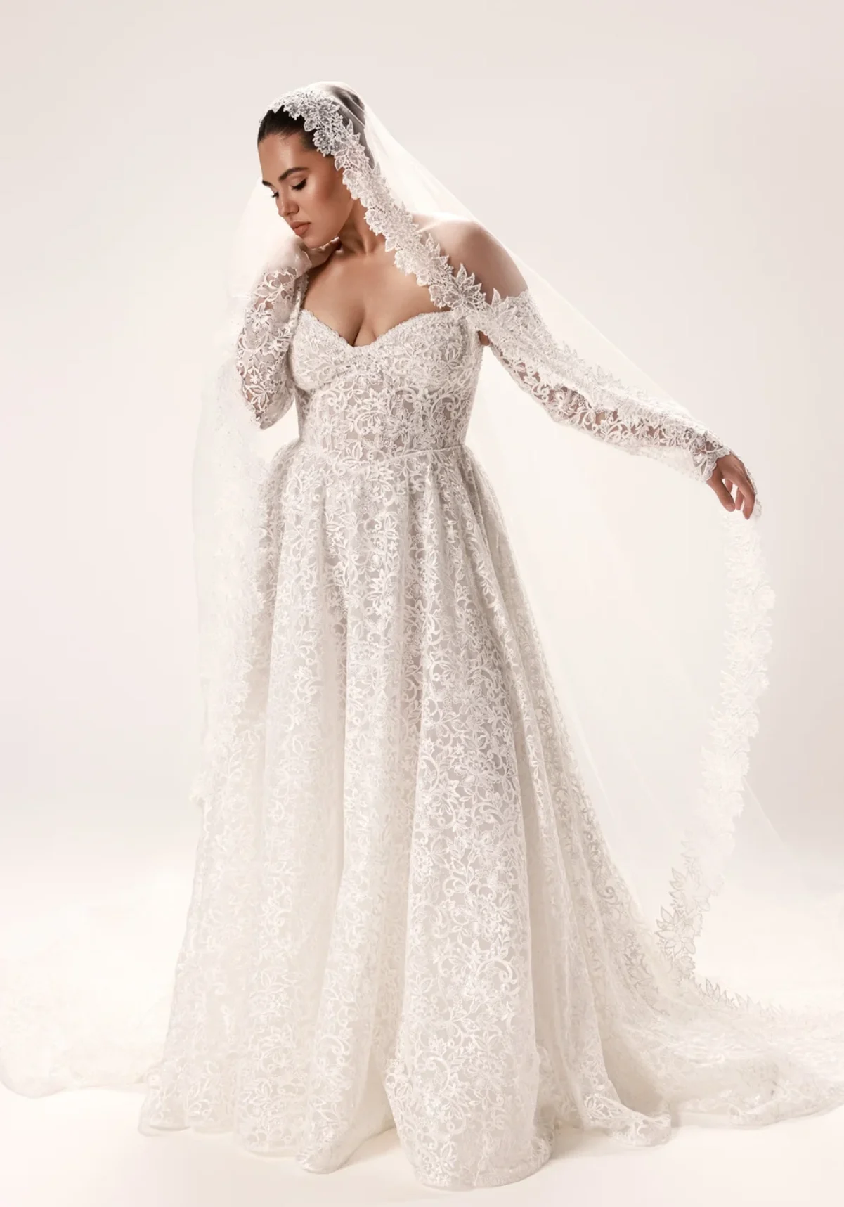 dany girl lace ball gown wedding dress with matching sleeves and veil