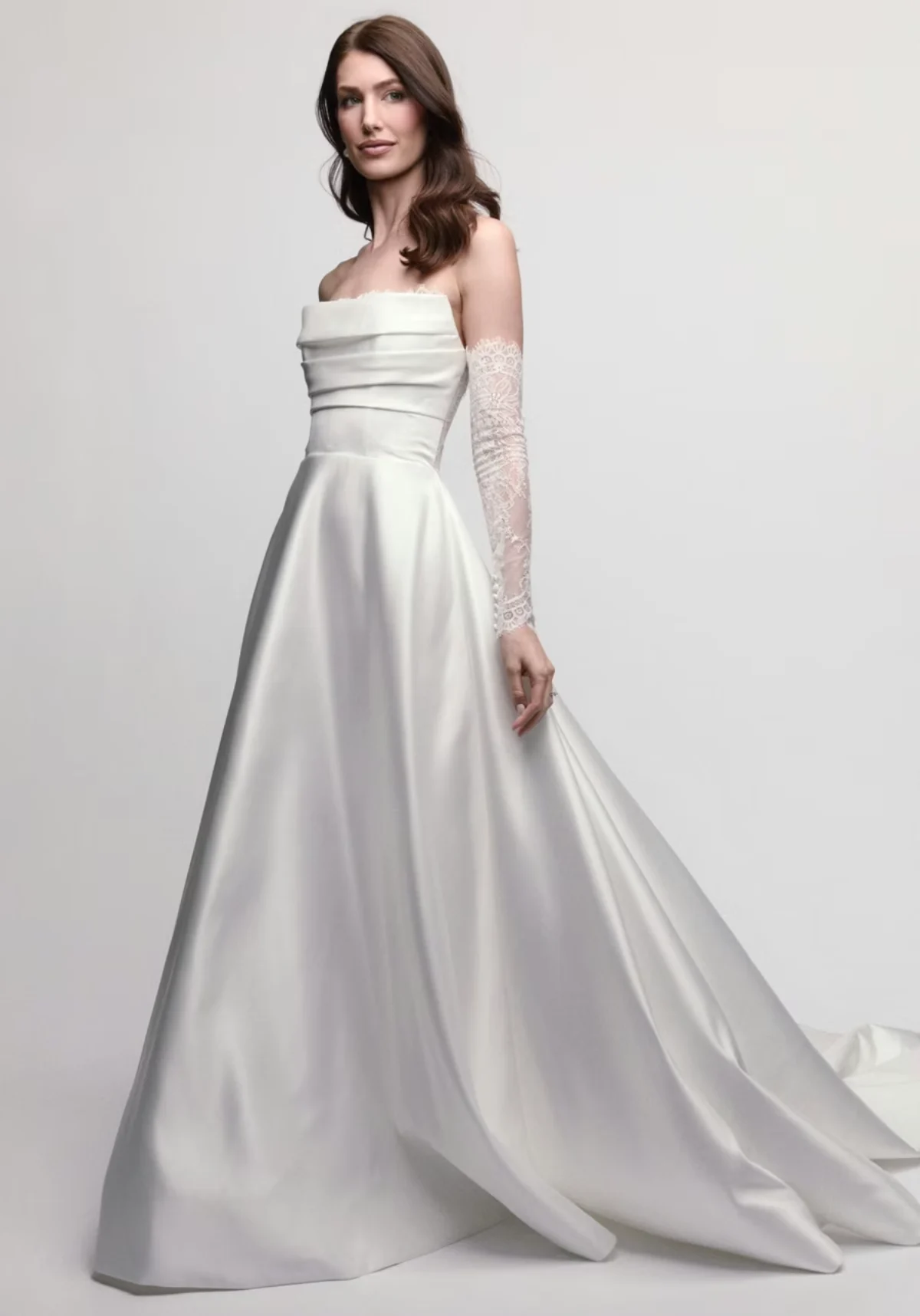 wtoo by watters silky a-line wedding dress with lace sleeves