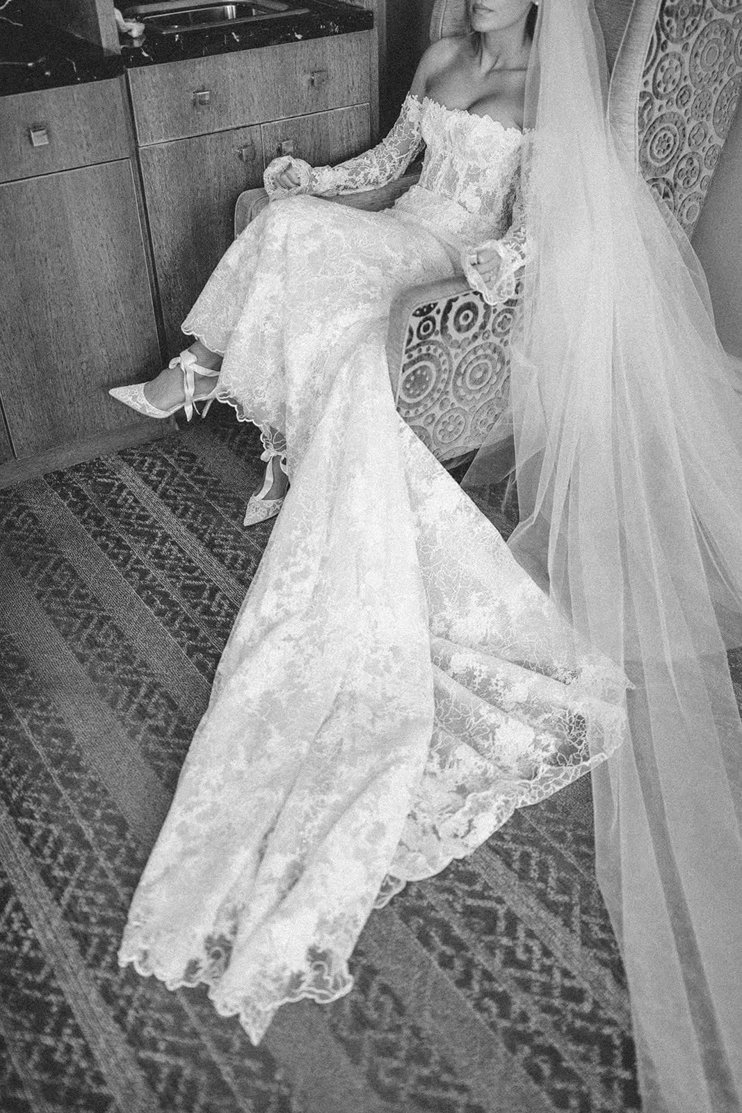 bride in Netta BenShabu Diana wedding dress